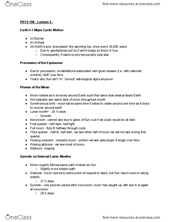 PHYS 190 Lecture Notes - Lecture 4: Orbital Period, Sidereal Time, Lunar Month thumbnail