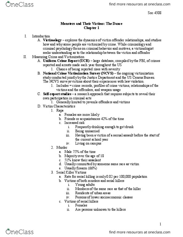 SOCIOL 4508 Chapter Notes - Chapter 1: National Crime Victimization Survey, United States Census Bureau, Uniform Crime Reports thumbnail