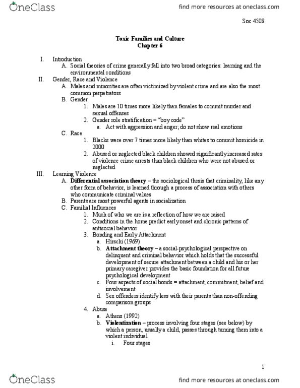 SOCIOL 4508 Chapter Notes - Chapter 6: Attachment Theory, Differential Association, Gender Role thumbnail