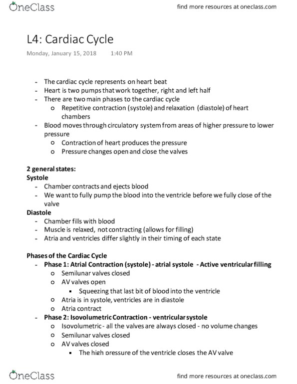 KINESIOL 2YY3 Lecture Notes - Lecture 4: Heart Valve, Systolic Geometry, Diastole thumbnail
