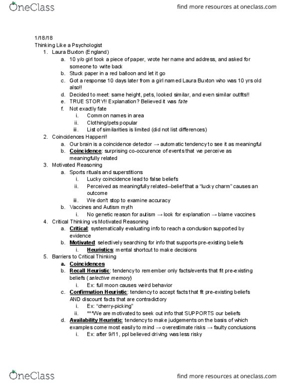 PSYCH 1000 Lecture Notes - Lecture 1: Cherry Picking, Fallacy thumbnail