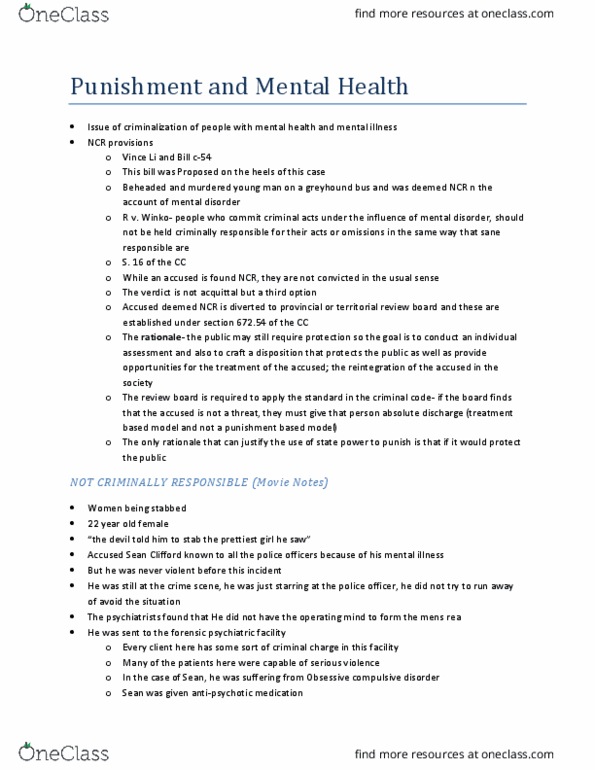 CRIM 3656 Lecture Notes - Lecture 7: Obsessive–Compulsive Disorder, Individual Psychological Assessment, Mens Rea thumbnail