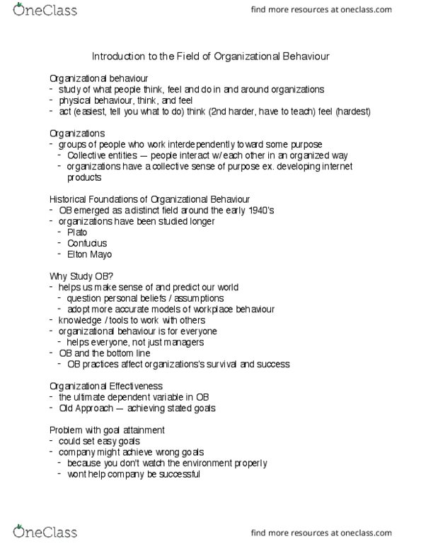 MHR 405 Lecture Notes - Lecture 1: Elton Mayo, Dependent And Independent Variables, Corporate Social Responsibility thumbnail