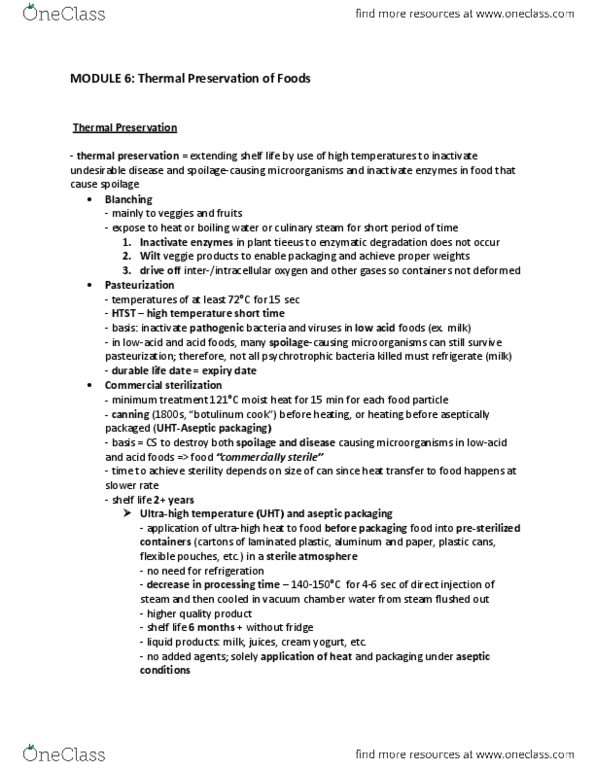 FNH 200 Chapter Notes -Aseptic Processing, Thermal Death Time, Psychrophile thumbnail