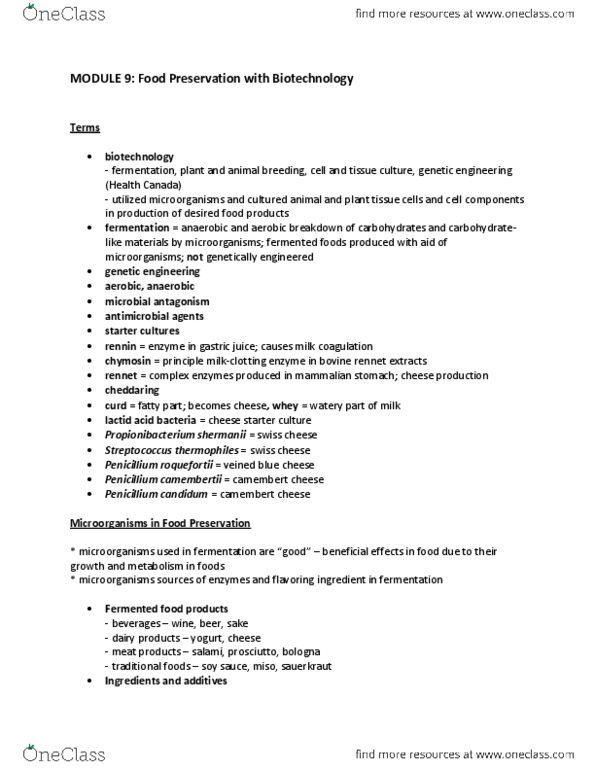 FNH 200 Chapter Notes -Penicillium Camemberti, Camembert, Swiss Cheese thumbnail