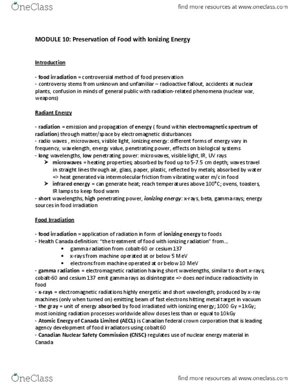 FNH 200 Chapter Notes -Food Irradiation, Cobalt-60, Japanese Nuclear Safety Commission thumbnail