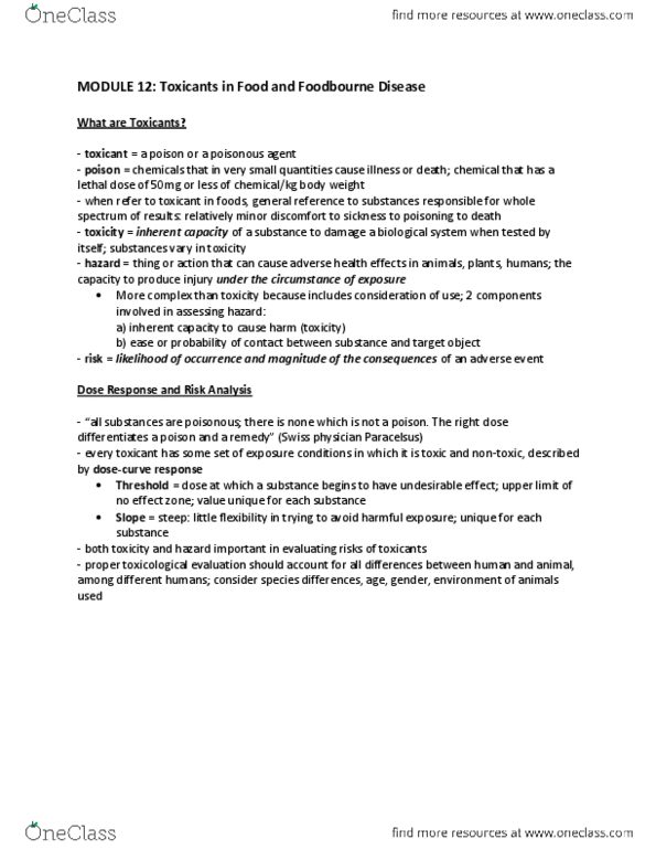 FNH 200 Chapter Notes -Glycoside, Paralytic Shellfish Poisoning, Botulinum Toxin thumbnail