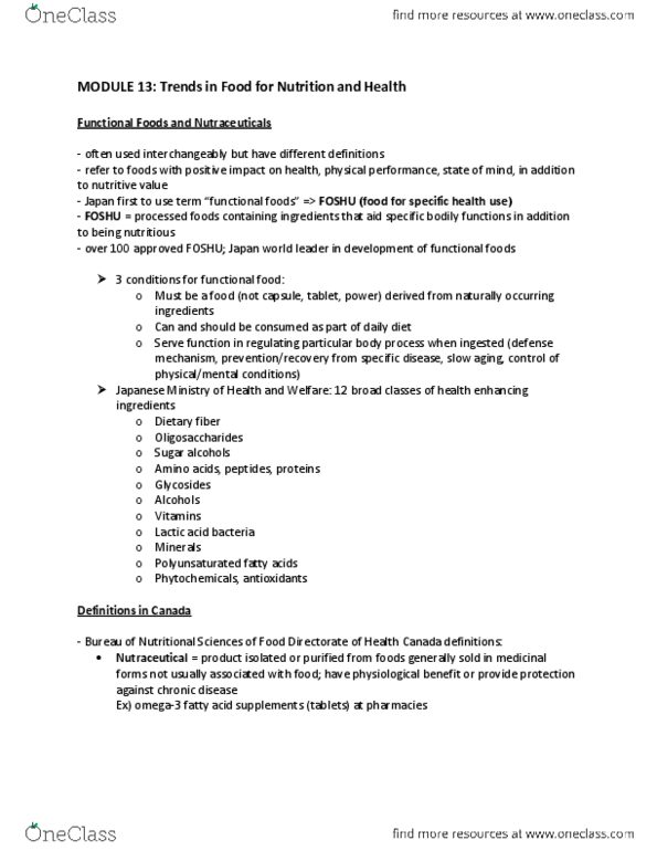 FNH 200 Chapter Notes -Functional Food, Nutraceutical, Dietary Fiber thumbnail