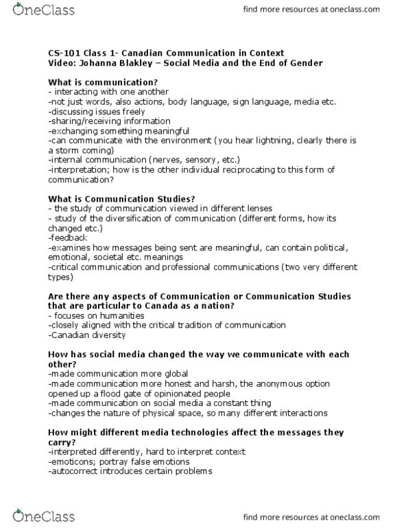 CS101 Lecture Notes - Lecture 1: Media Studies, Lightning thumbnail