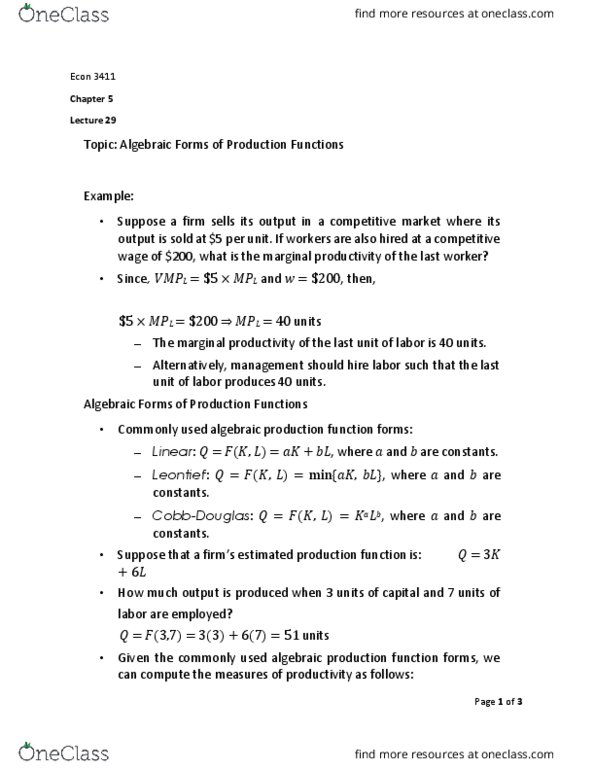 ECON 3411 Lecture Notes - Lecture 29: Production Function, Marginal Product, Isoquant thumbnail