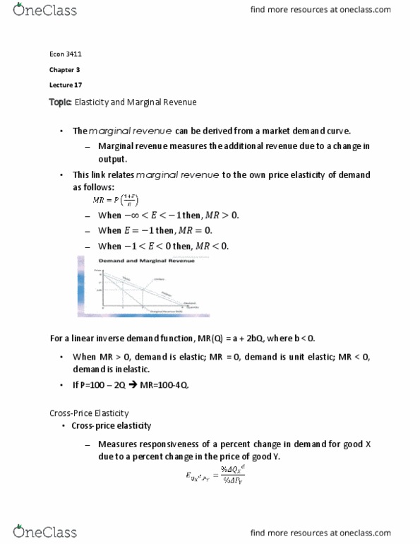 ECON 3411 Lecture Notes - Lecture 17: Inverse Demand Function, Marginal Revenue, Demand Curve thumbnail