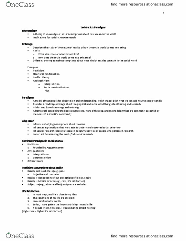 HLTHAGE 2A03 Lecture Notes - Lecture 3: Antipositivism, Auguste Comte, Social Constructionism thumbnail