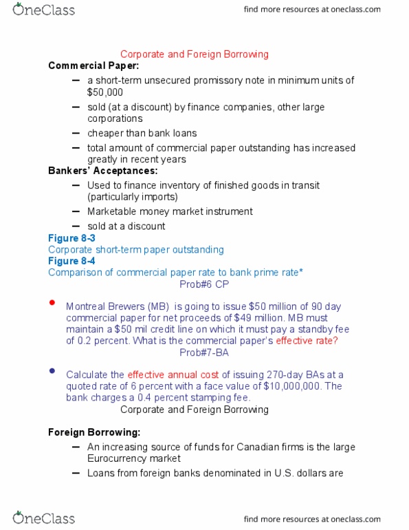 Business Administration - Accounting & Financial Planning FIN401 Lecture Notes - Lecture 8: Commercial Paper, Eurocurrency, Promissory Note thumbnail
