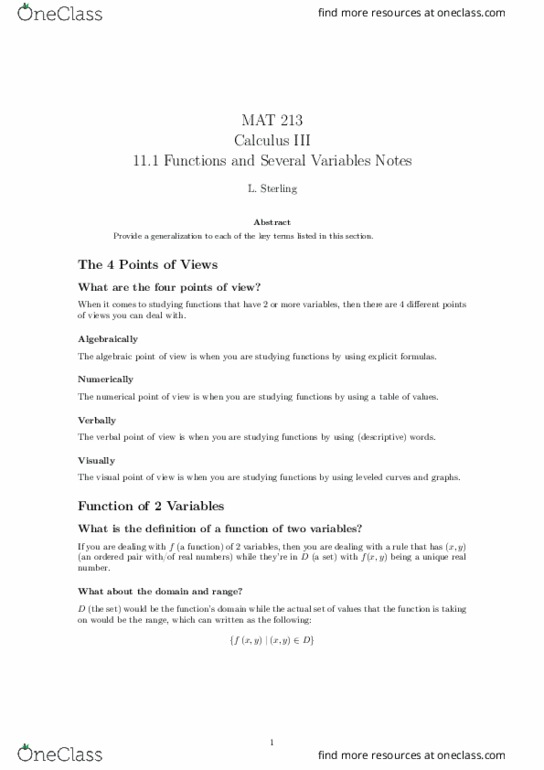MAT 213 Lecture Notes - Lecture 10: Subset, Production Function, Level Set thumbnail