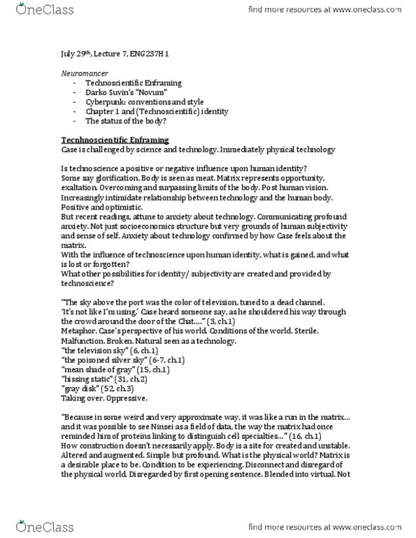 ENG237H1 Lecture Notes - Lecture 7: Technoscience, Orgasm, Socioeconomics thumbnail