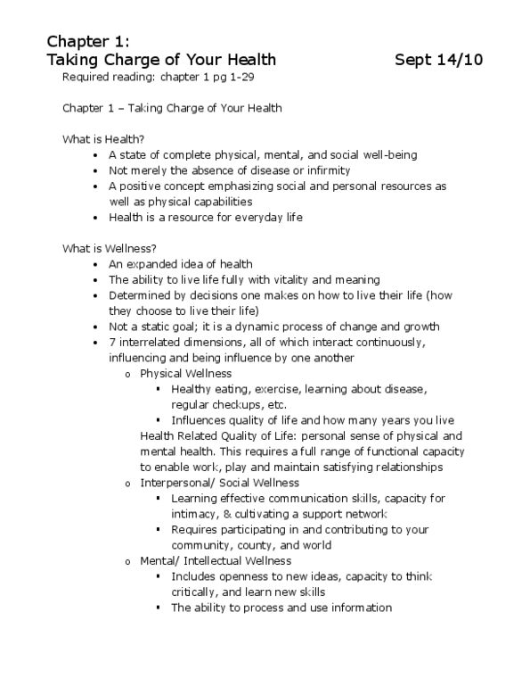 Health Sciences 1001A/B Chapter 1: Chapter 1 - Taking Charge of you Health Health, wellness, infectious vs. chronic diseases, life expectancy, and threats to life expectancy. thumbnail