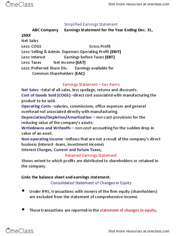 Business Administration - Accounting & Financial Planning FIN401 Chapter Notes - Chapter 3: Retained Earnings, Income Statement, Financial Statement thumbnail