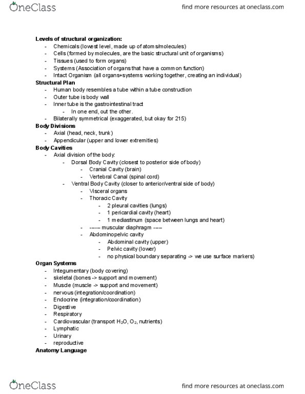 ANAT 215 Lecture Notes - Lecture 2: Abdominopelvic Cavity, Pericardium, Pleural Cavity thumbnail