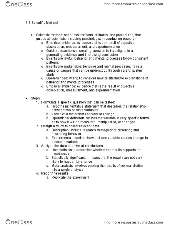PSYC 201 Chapter Notes - Chapter 1C: Operational Definition thumbnail