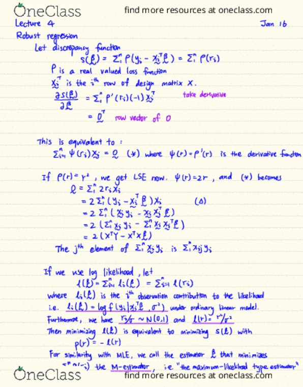 STAT444 Lecture Notes - Lecture 4: Maximum Likelihood Estimation, Robust Regression, Diagonal Matrix thumbnail