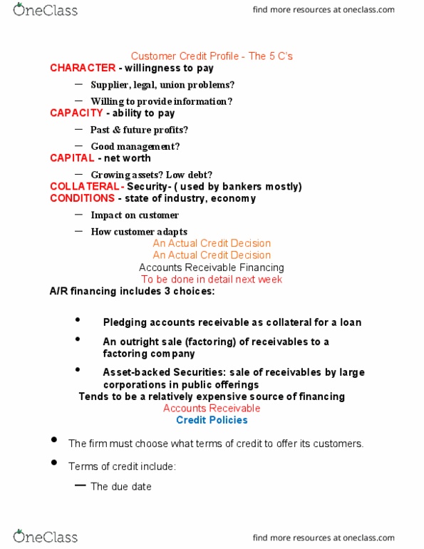 Business Administration - Accounting & Financial Planning FIN401 Lecture Notes - Lecture 7: Accounts Receivable, Net Present Value thumbnail