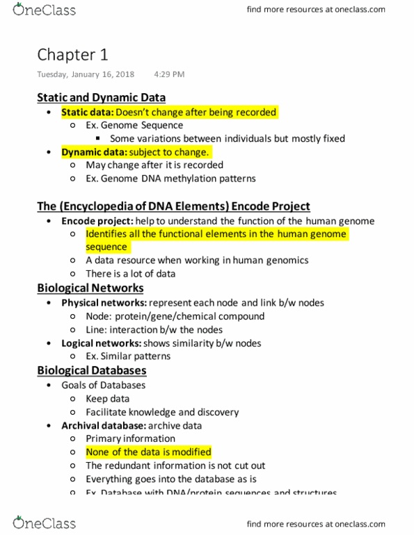 BCHM 4400 Lecture Notes - Lecture 1: Genomics, Protein Structure, Ibm Db2 thumbnail