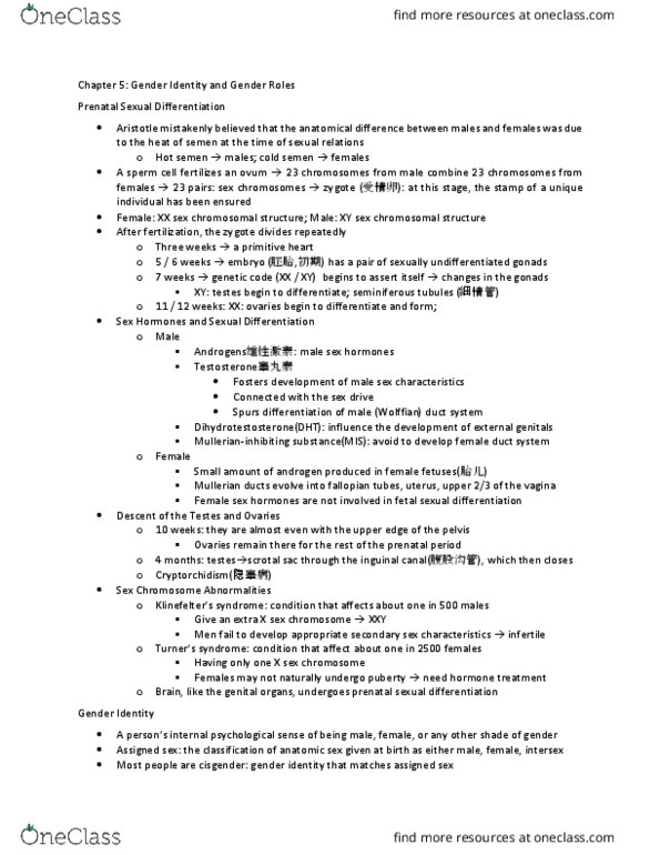 Earth Sciences 1086F/G Lecture Notes - Lecture 5: X Chromosome, Congenital Adrenal Hyperplasia, Paramesonephric Duct thumbnail