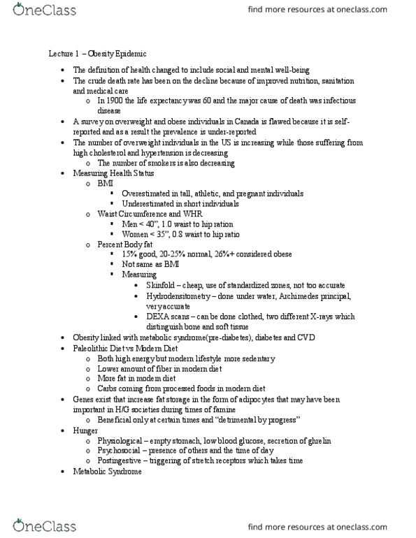 HMB204H1 Lecture Notes - Lecture 2: Dual-Energy X-Ray Absorptiometry, Prediabetes, Ghrelin thumbnail