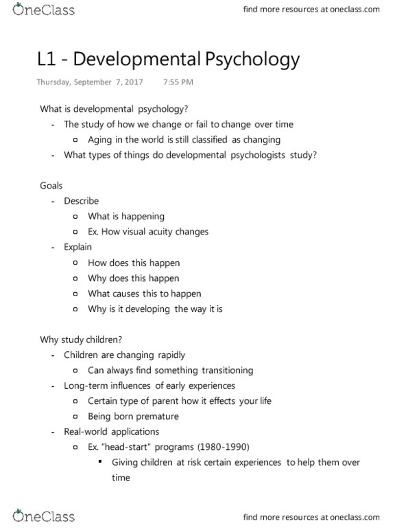 PSYCH 2AA3 Lecture Notes - Lecture 1: Synaptic Pruning, Visual Acuity, Developmental Psychology thumbnail