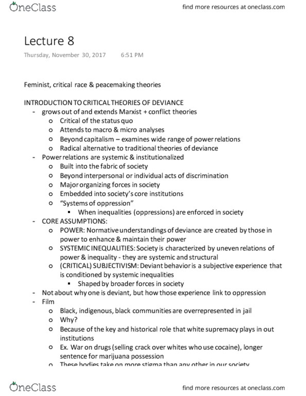 SOC 2106 Lecture Notes - Lecture 8: White Supremacy, Conflict Theories, Critical Theory thumbnail