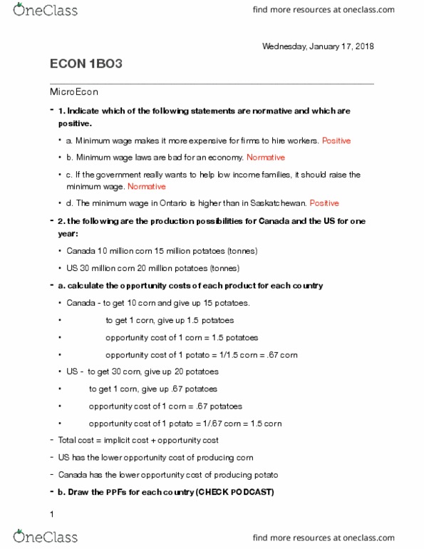 ECON 1B03 Lecture Notes - Lecture 2: Aircraft Maintenance Checks, Capital Good, Comparative Advantage thumbnail