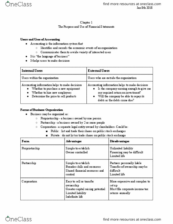 ADM 1340 Lecture Notes - Lecture 1: Issued Shares, Accounting Equation, Income Statement thumbnail