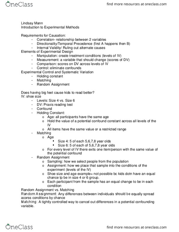 PSY 313 Lecture Notes - Lecture 10: Shoe Size, Confounding thumbnail