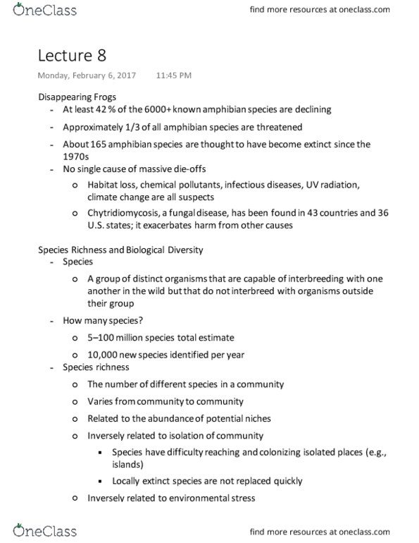 GEOG 5 Lecture Notes - Lecture 8: Insight, National Wildlife Refuge, Chytridiomycosis thumbnail