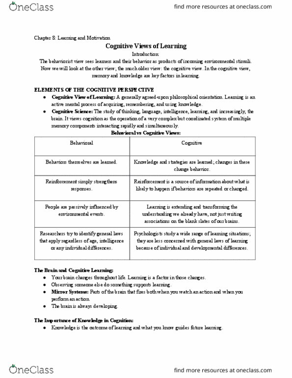 PSQF 1075 Chapter Notes - Chapter 8: Acronym, Procedural Knowledge, Allan Paivio thumbnail