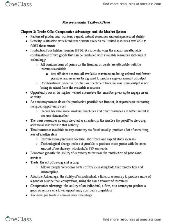 ECON 1202 Chapter Notes - Chapter 2: Free Market, Technological Change, Opportunity Cost thumbnail