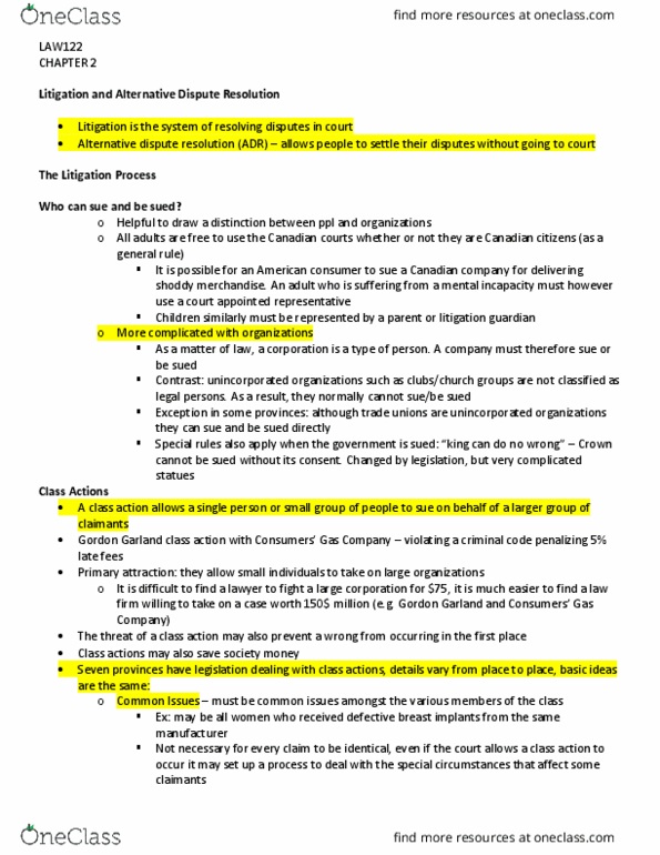 LAW 122 Chapter 2 : Litigation and Alternative Dispute Resolution thumbnail