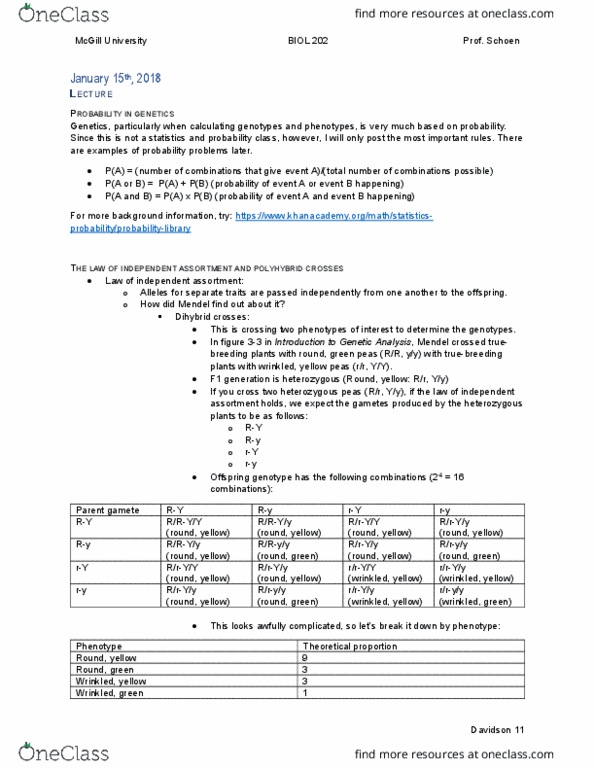 BIOL 202 Lecture Notes - Lecture 3: Dihybrid Cross, Exosphere, Product Rule thumbnail