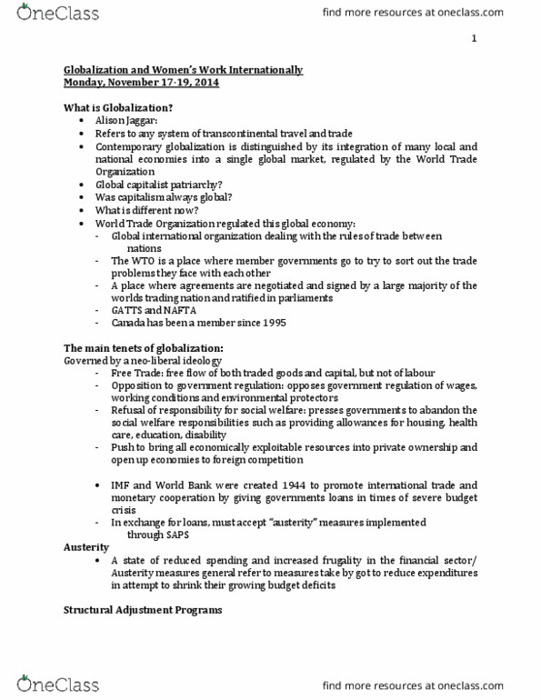 WS100 Lecture Notes - Lecture 11: Structural Adjustment, North American Free Trade Agreement, Alison Jaggar thumbnail