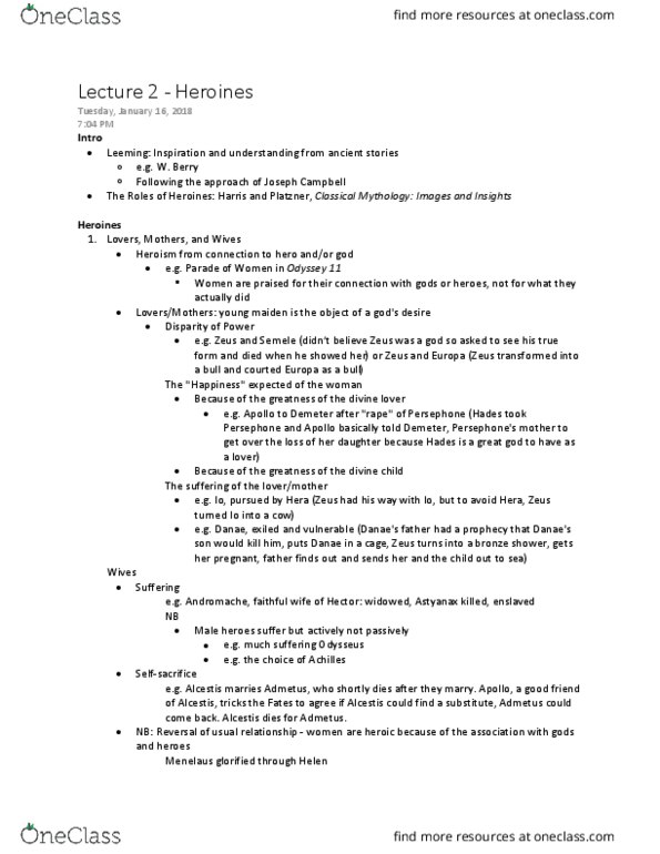 HI131 Lecture Notes - Lecture 2: Euripides, Odysseus, Clytemnestra thumbnail