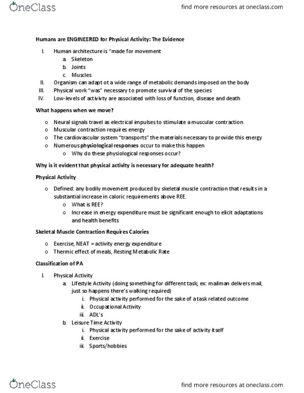 KIN 155 Lecture Notes - Lecture 1: Vo2 Max, Circulatory System, Physical Fitness thumbnail