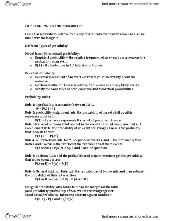 SPAN 101 Chapter Notes - Chapter 7: Bernoulli Trial, Simple Random Sample, Unimodality thumbnail