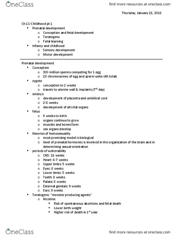 PSYC 1010 Lecture Notes - Lecture 25: Umbilical Cord, Cortisol, Birth Weight thumbnail