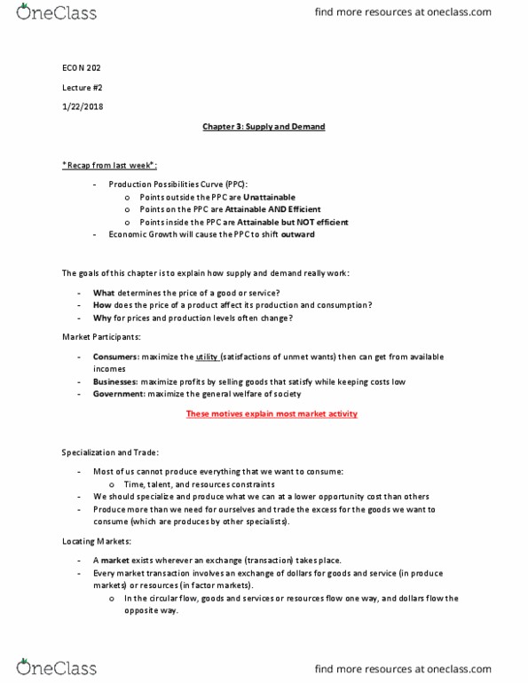 ECON 202 Lecture Notes - Lecture 2: Ceteris Paribus, Opportunity Cost, Demand Curve thumbnail