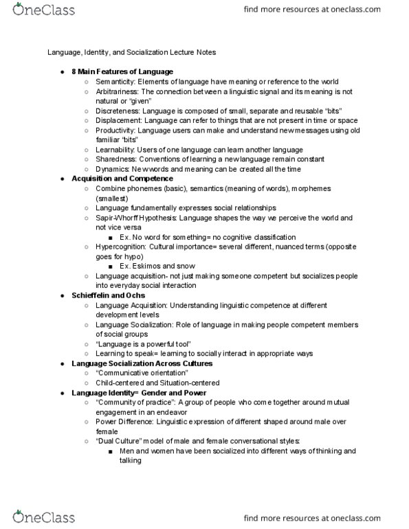 ANT 112 Lecture Notes - Lecture 4: Language Acquisition, Arbitrariness thumbnail