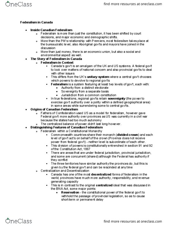POLS 2300 Chapter Notes - Chapter 03: Fiscal Federalism, Canada Health Act, Fiscal Gap thumbnail