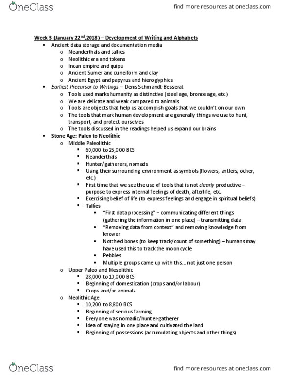 CS100 Lecture Notes - Lecture 3: Pictogram, Neolithic, Industrial Revolution thumbnail