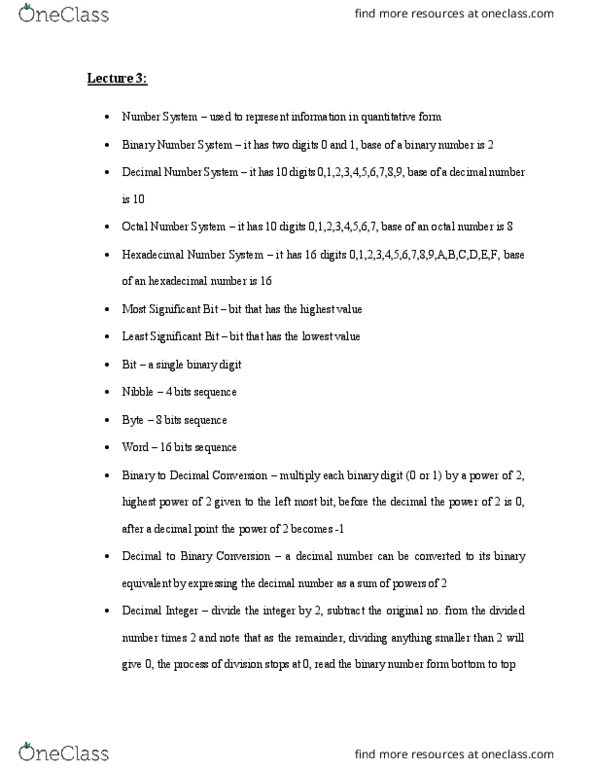 ECED 2200 Lecture Notes - Lecture 3: Octal, Decimal Mark, Binary Number thumbnail