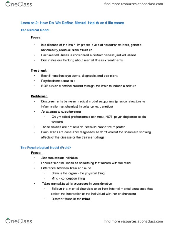 HLTHAGE 1CC3 Lecture Notes - Lecture 2: Biopsychosocial Model, Cognitive Behavioral Therapy, Bipolar Disorder thumbnail