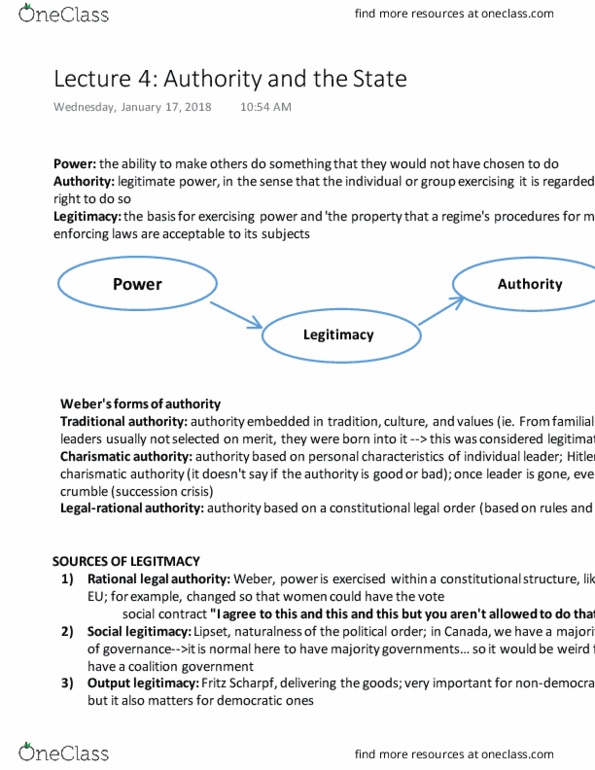 POL S101 Lecture Notes - Lecture 4: Charismatic Authority, False Consciousness, Intentionality thumbnail